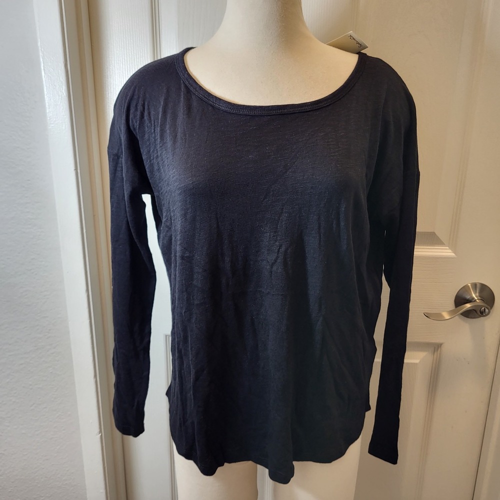 Splendid Cotton Scoop Neck Long Sleeve‎ Black Tee Shirt Size Medium MSRP $58.00